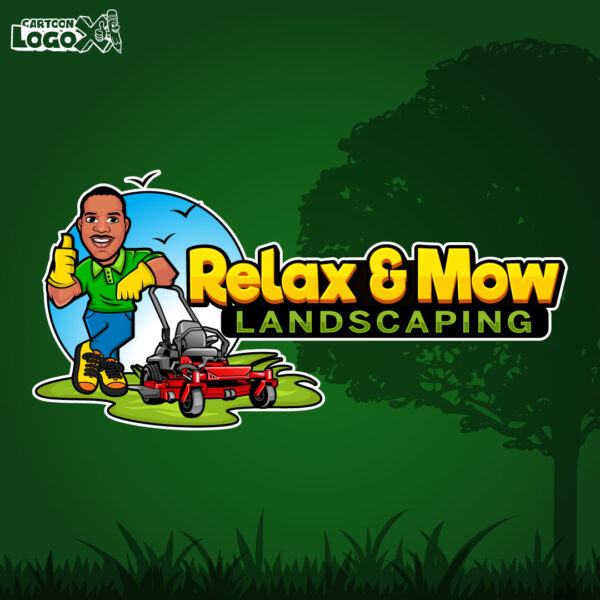 man-holding-mower-thumps-cartoon-lawn-care-logo