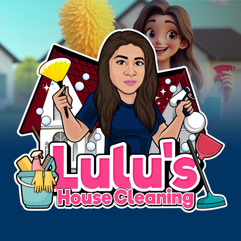 custom cartoon logo design for house cleaning business